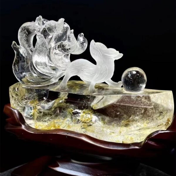 Clear quartz fox carvings golden healer crystal statement