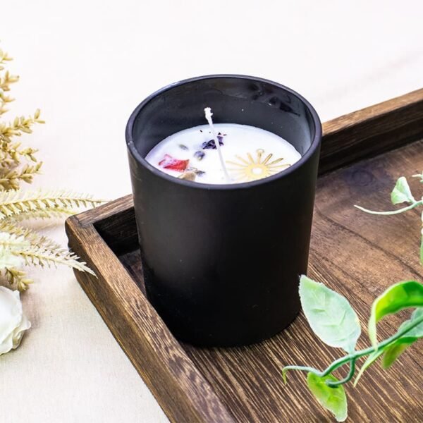Black Glass Jar Crystal infused blue Scented Candle