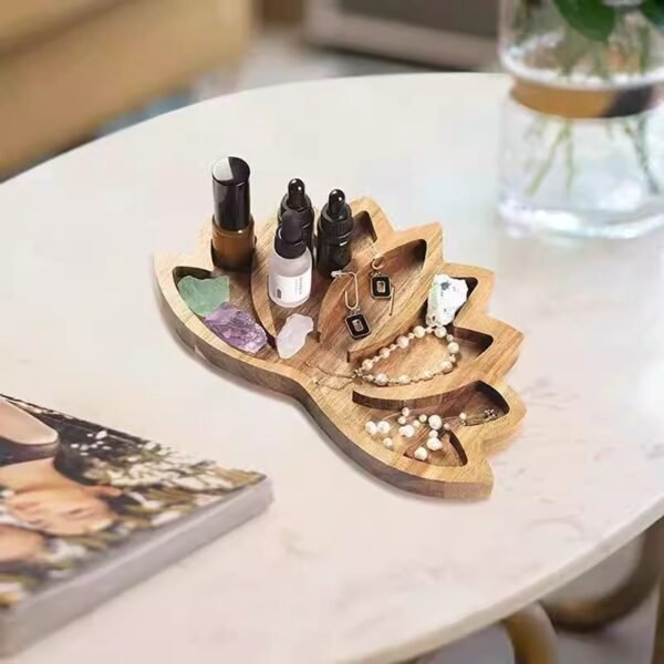 lotus shaped wood tray crystal holder