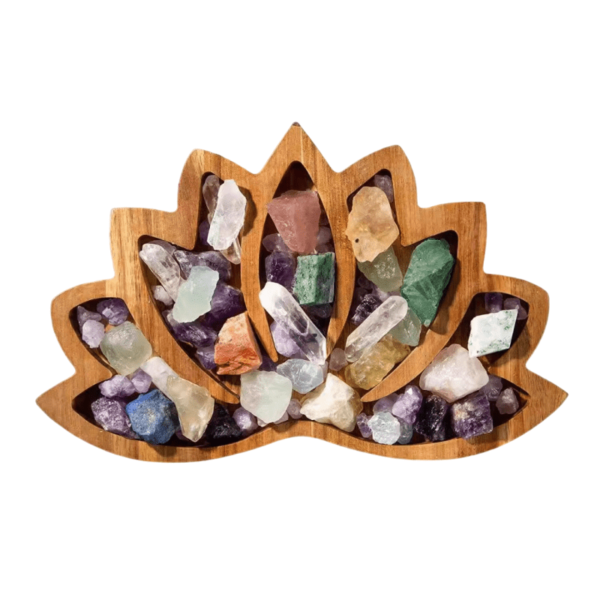 lotus shaped wood tray crystals holder