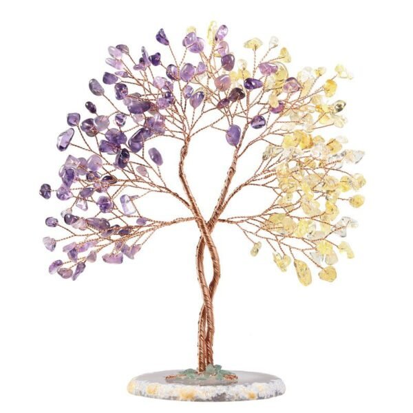 Twisted amethyst & citrine Crystal Tree with Agate Slice Base