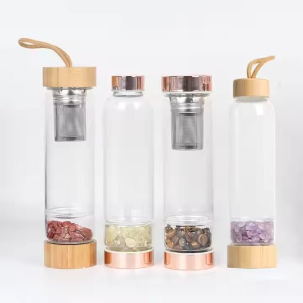 rose gold bamboo lid crystal water bottle