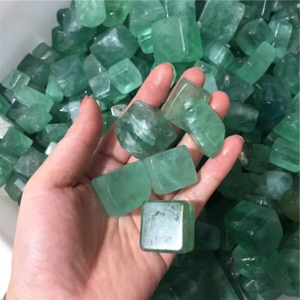 green fluorite cube tumbled stone crystal tumbling