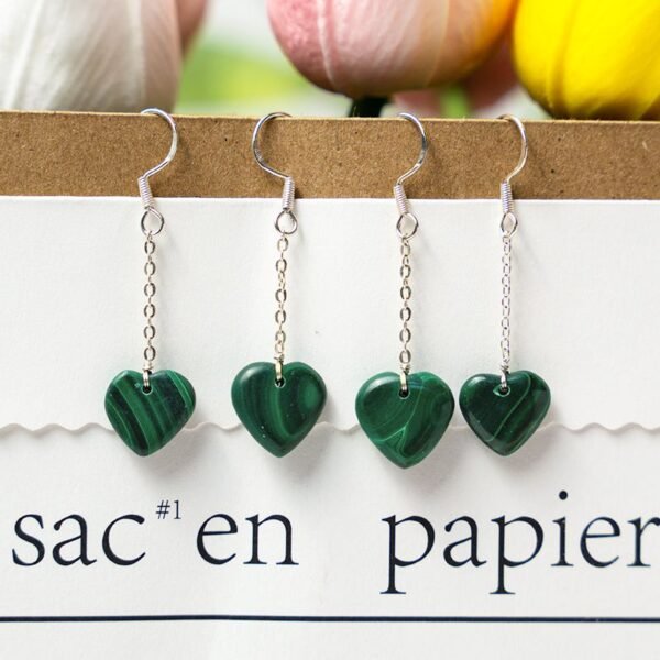natural malachite heart earrings