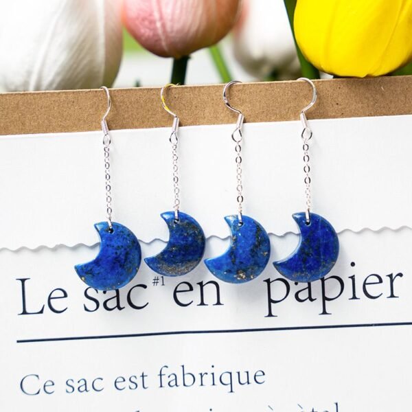 lapis lazuli moon shaped crystal earrings