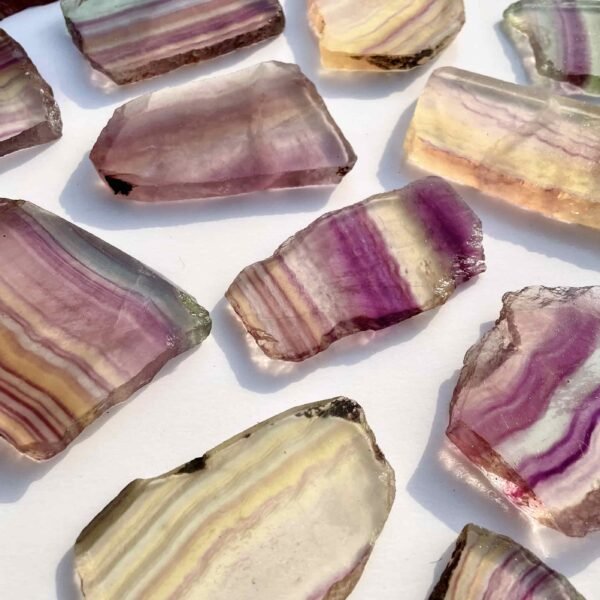 purple banding golden gourd candy fluorite slab mini rainbow fluorite slices crystals