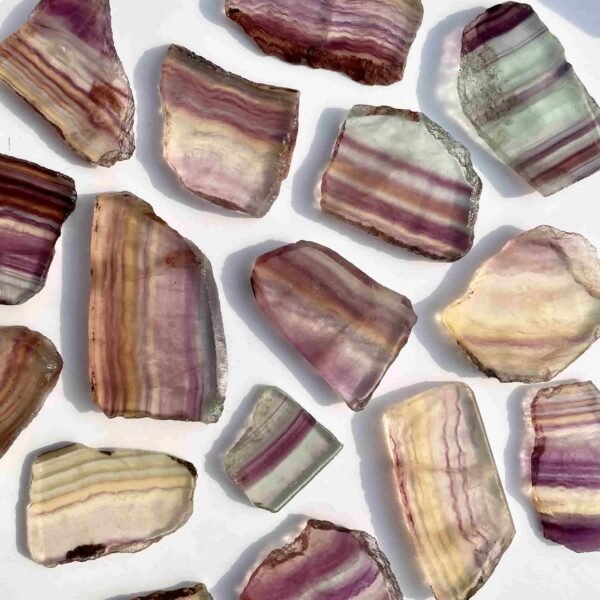 purple banding golden gourd candy fluorite slab mini rainbow fluorite slices crystals
