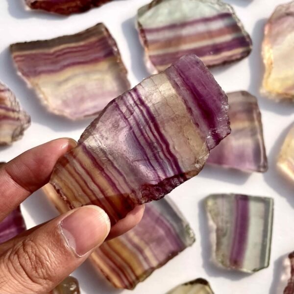purple banding golden gourd candy fluorite slab mini rainbow fluorite slices crystals