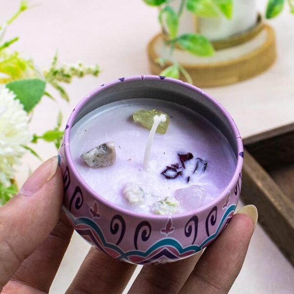 purple crystal infused scented candle tin 2.5 oz
