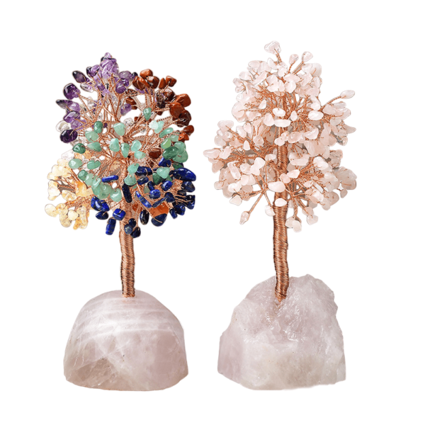 robin crystal raw rose quartz base seven chakra crystal tree rose quartz tree