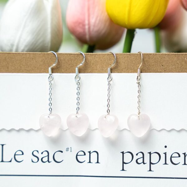 rose quartz heart earrings