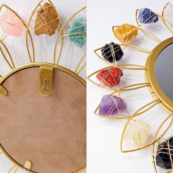 Sun Flower Shaped Wire Wrapped Raw Crystals Gold Mirror - Image 3