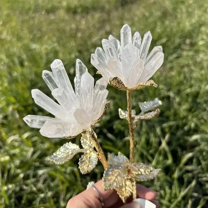 Crystal Home Decor clear quartz cluster flower
