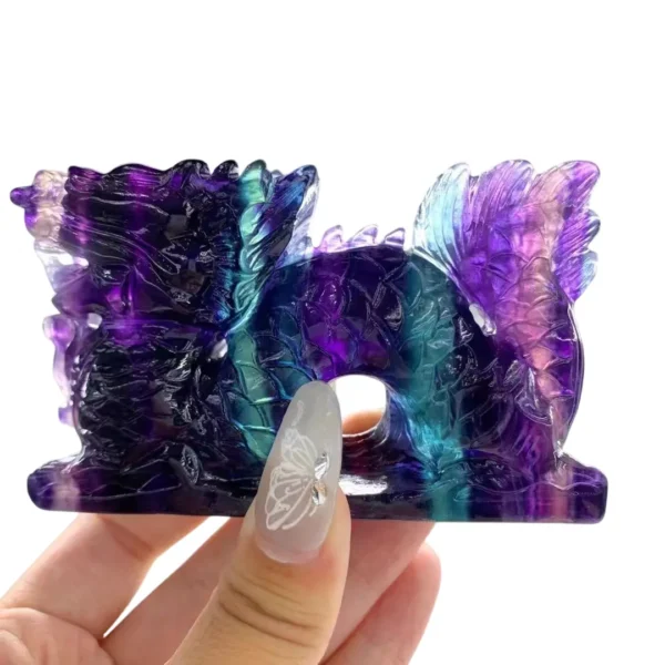 Deep Rainbow Fluorite Chinese Dragon Carvings sculpture