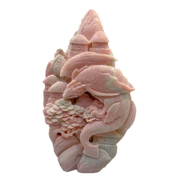 Pink opal dragon and mountain carvings