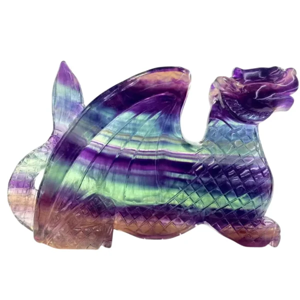 Rainbow Fluorite Dragon with wings sculpture carvings