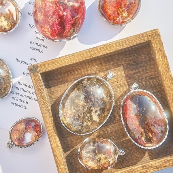 crystal phantom quartz rutilated quartz pendant