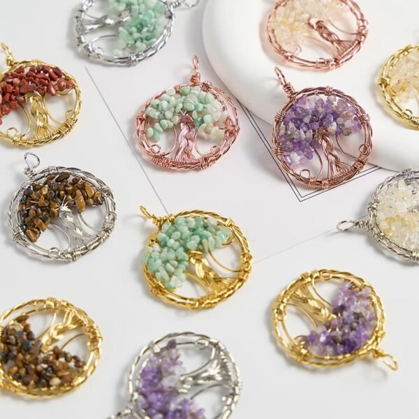 gold silver rose gold life of tree natural citrine crystal stone pendant