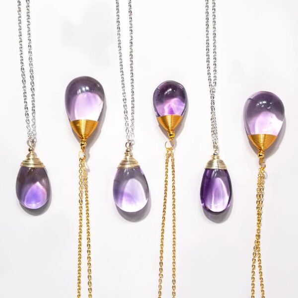 gold silver wire wrapped water dropped amethyst pendant necklaces