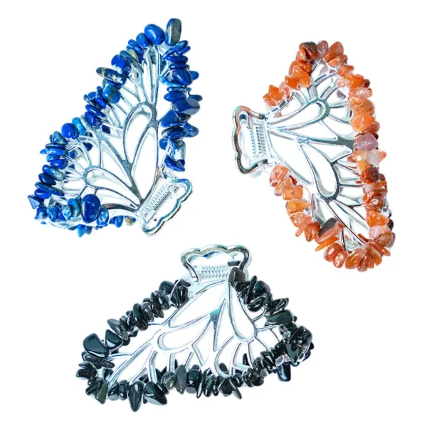 lapis lazuli carnelian black obsidian Butterfly Hair Clip