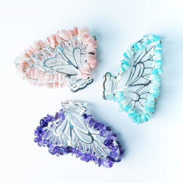 pink opal amazonite stone amethyst Butterfly Hair Clip